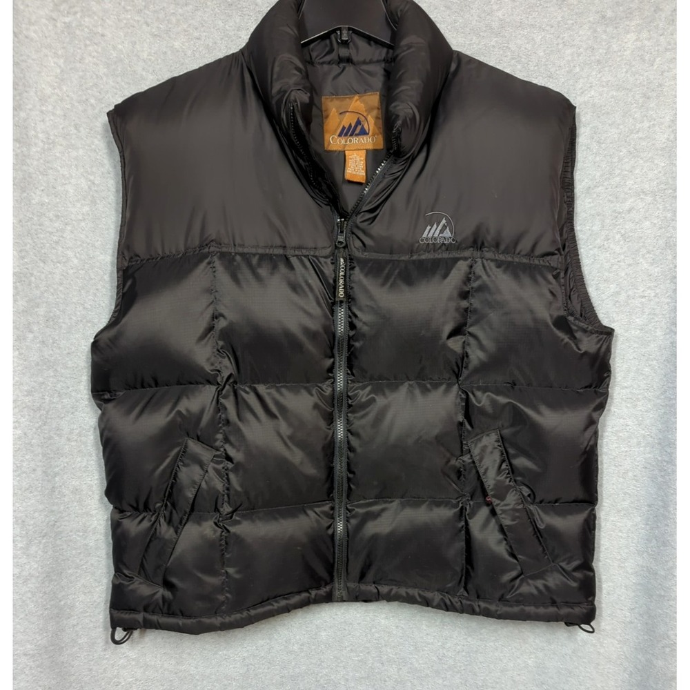 Colorado Goose Down Vest Men L Black Adjustable Bottom Hiking Camping Winter